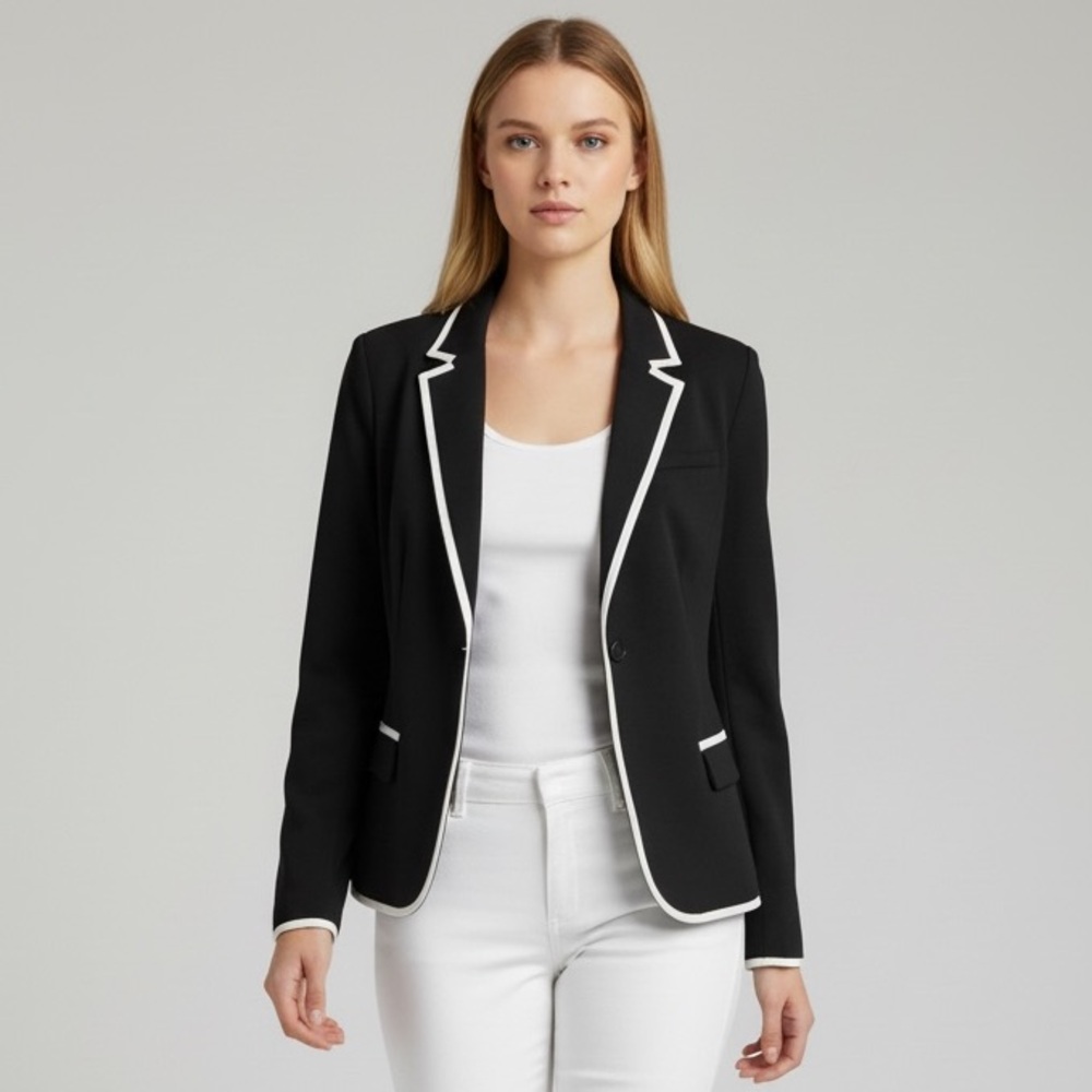 Gap ACADEMY Blazer Tall Black White Piping Jacket Career Classic 8